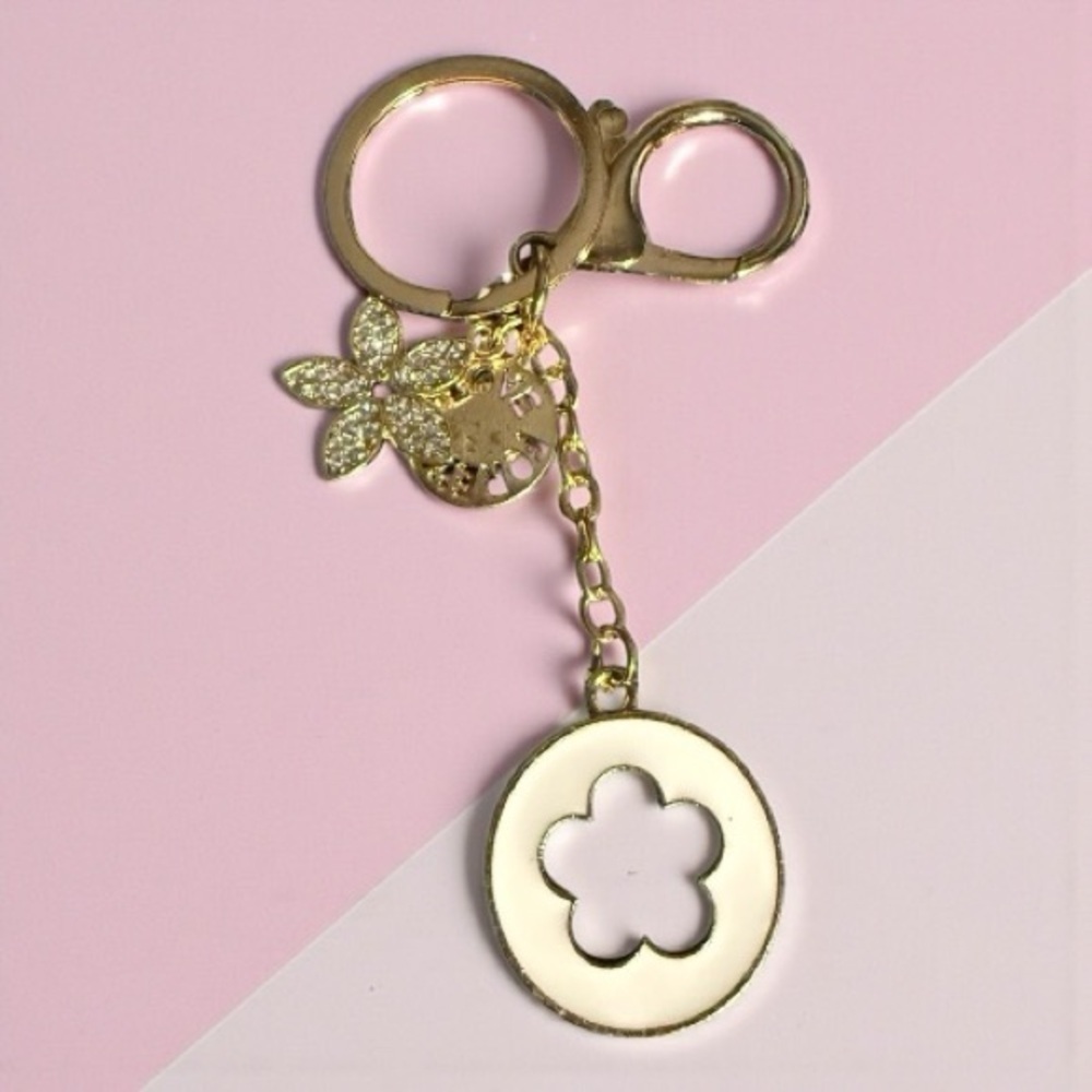 Gold and White Floral Keychain/Bag Charm